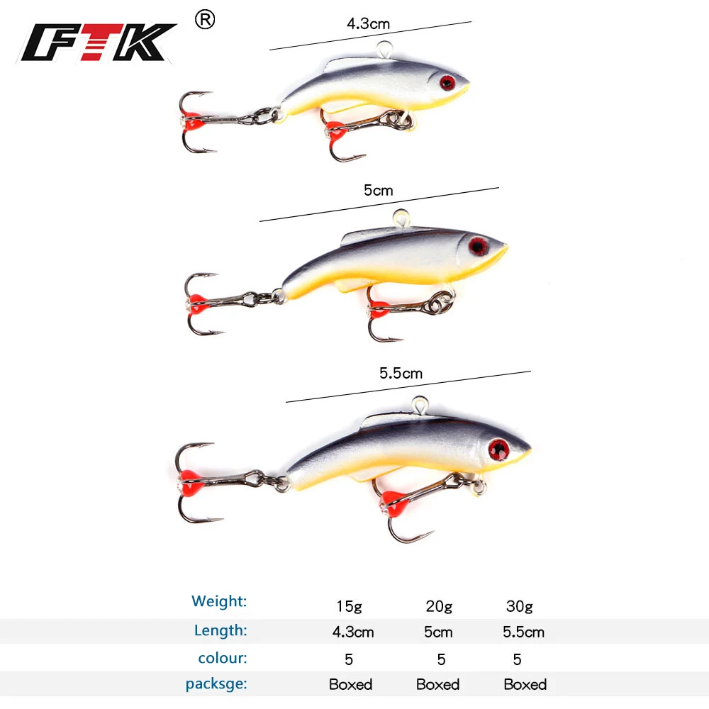 FTK Ice Fishing Lure Balancer 4.3cm/15g 5cm/25g 5.5cm/30g Winter Fishing Baits Jigging With Treble Hooks Accessories