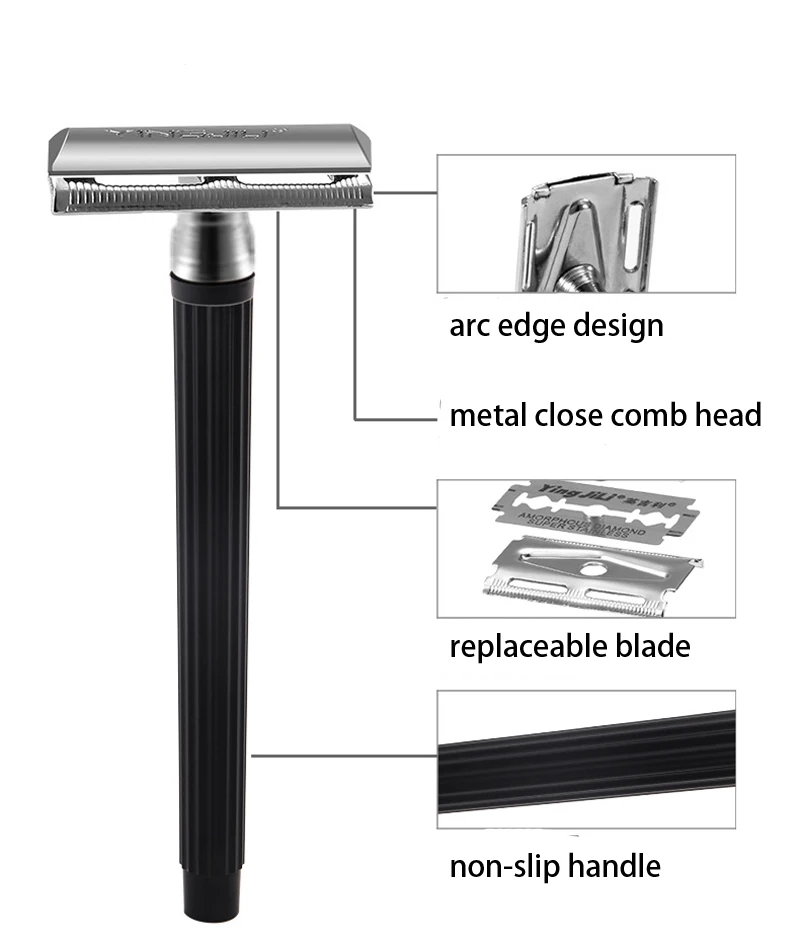 1 Razor Handle + 1 Razor Men Shaving Classic Manual Shaver Double Edges Safety Razors Metal Traditional Shaver
