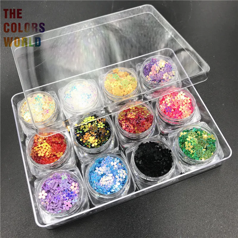 

TCT-112 Flower shape 12 Kinds Colors Amazing Glitter Sequins For Nail Glitter Nail Art Decoration Body Art Manual Crafts DIY