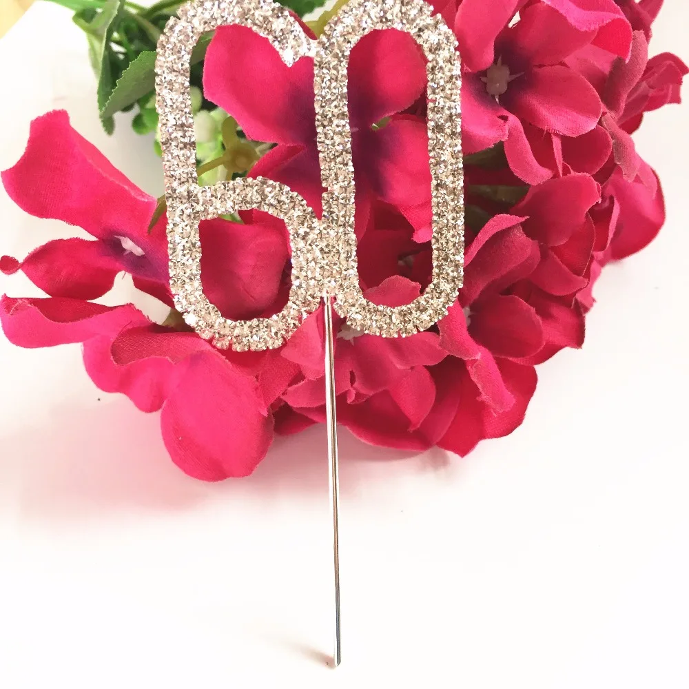 

Rhinestone Number 60 happy 60th Birthday party decoration kits 5 cm Diamond Anniversary Cake Cupcake Top Topper