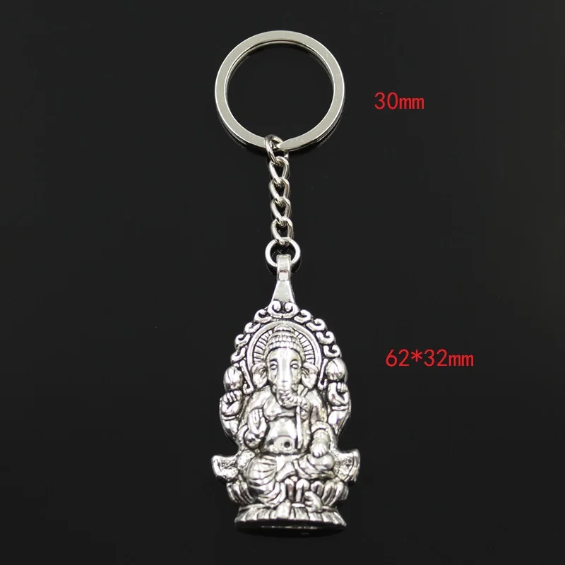 New Fashion Keychain 62x32mm Ganesha Buddha Elephant Pendants DIY Men Jewelry Car Key Chain Ring Holder Souvenir For Gift