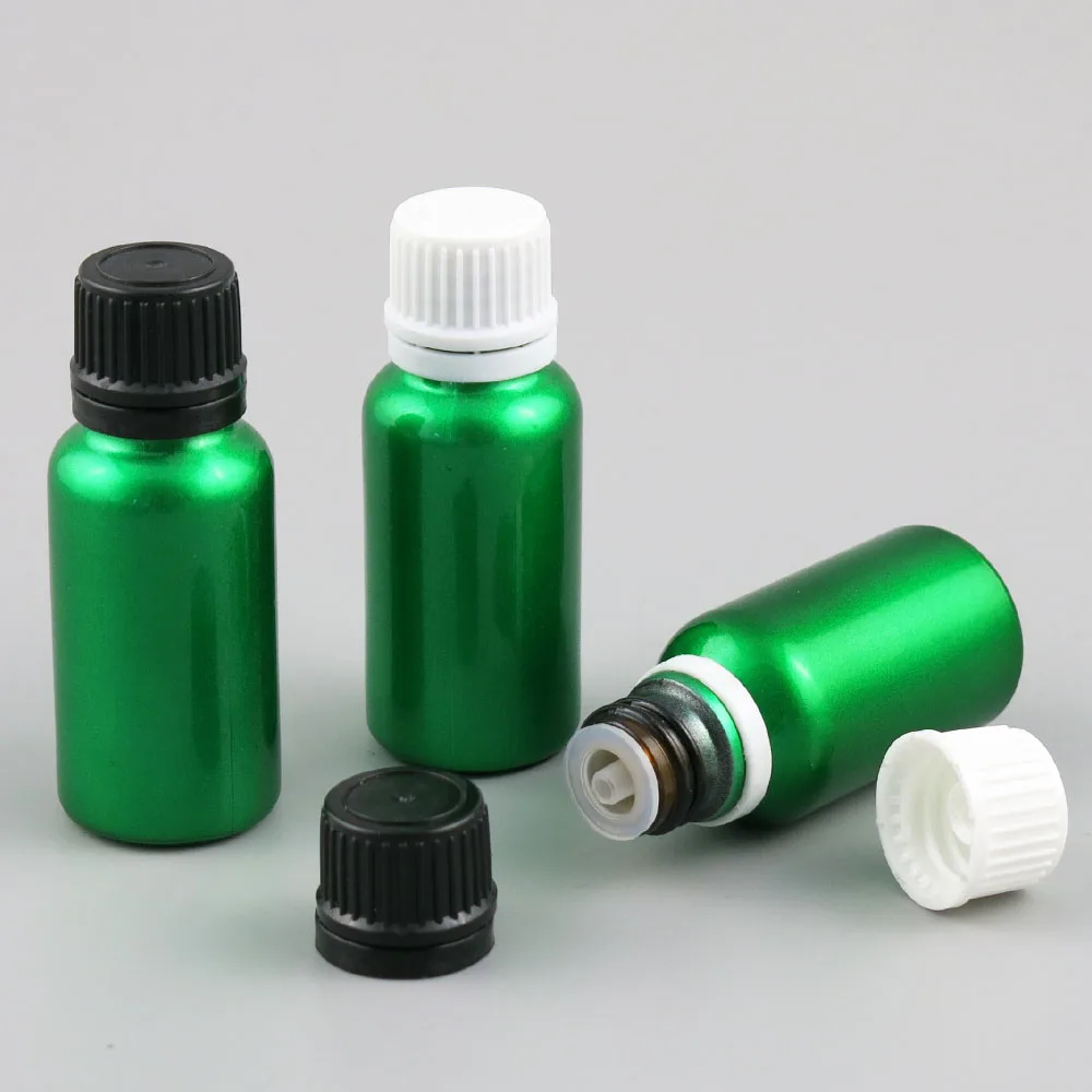 15ml 20ml 12pcs/lot  Painting Green Glass Container 1/2 Oz 2/3 Oz Essential Oil Bottle With Black Or White Plastic Cap