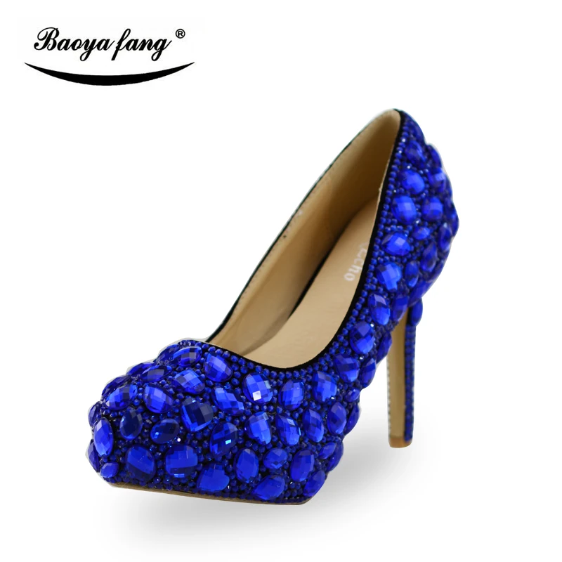 Royal Blue cyrstal wedding shoes with matching bags New woman shoes and purse womens Pumps high heel platform shoes