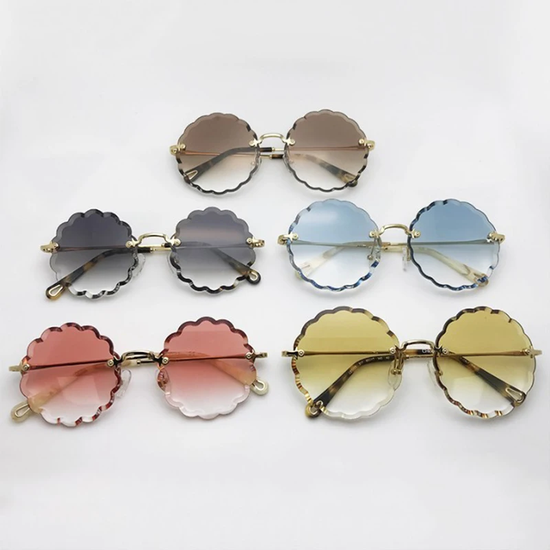 

Round Frameless Sunglasses Vintage Women Flower petals Brand Designer Glasses Luxury Female Sun Glasses Fashion Sexy Eyewear