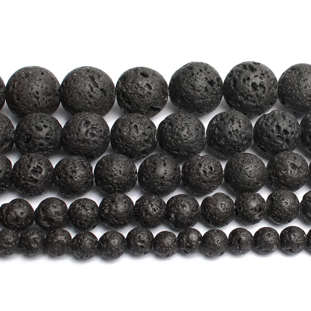 Commercio all'ingrosso 4/6/8/10/12mm naturale nero pietra lavica vulcanica perline rotonde 15.5 "Pick Size per gioielli che fanno braccialetto fai da te