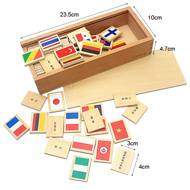 Décennie s de dom37en bois Montessori pour enfants, drapeaux avec boîte en bois, jouets préscolaires, cadeau pour garçons et filles, nouveauté, 80 pièces