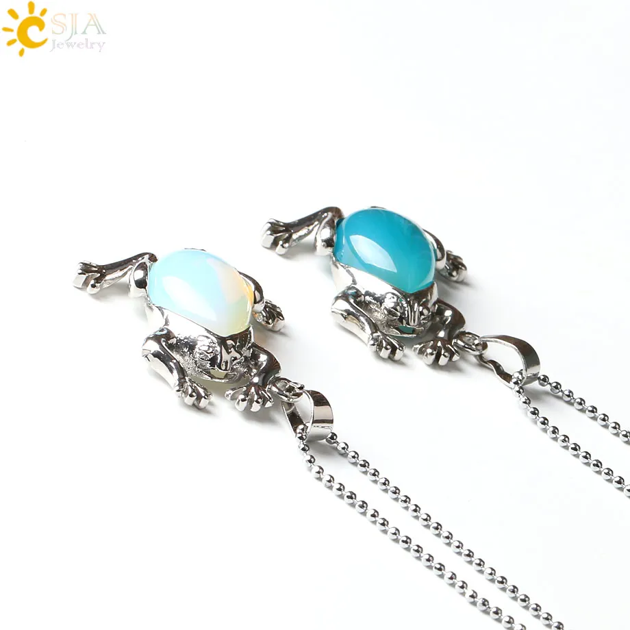 CSJA Lover Unisex Lovely Jump Frog Animal Pendant Necklace for Men Women Gem Crystal Quartz Lucky Natural Stone Jewellery E230
