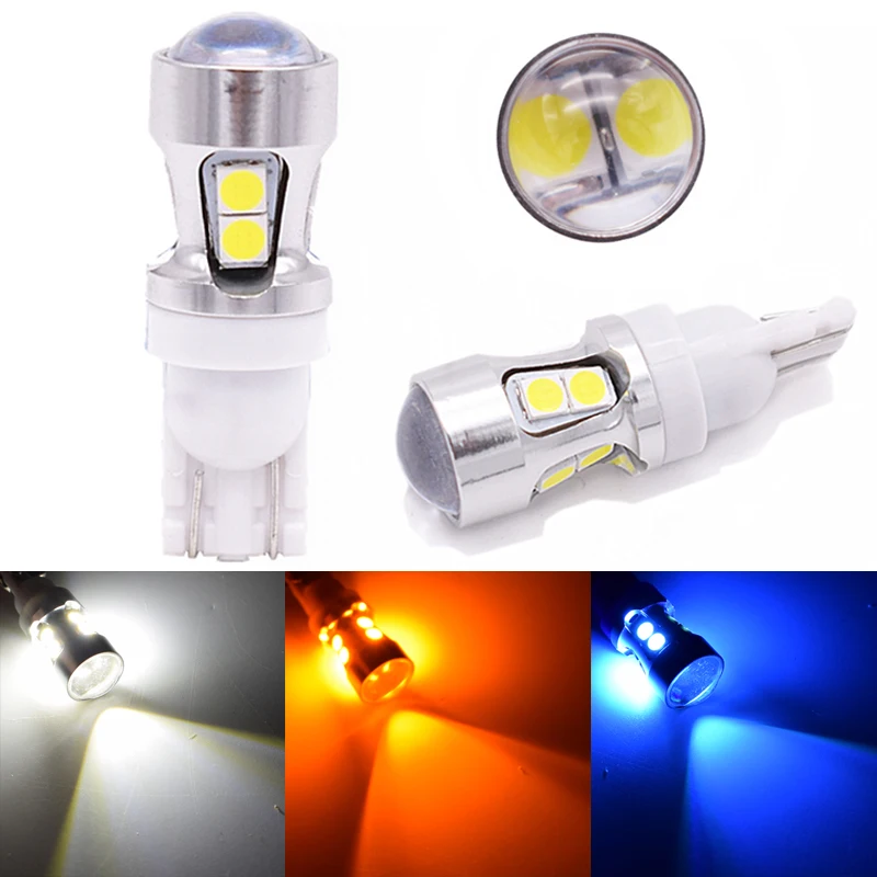 

10pcs T10 194 W5W 10 SMD 3030 Canbus OBC Error Free Bulbs Interior LED DRL Car lamps External Auto Lights Xenon White Amber lens