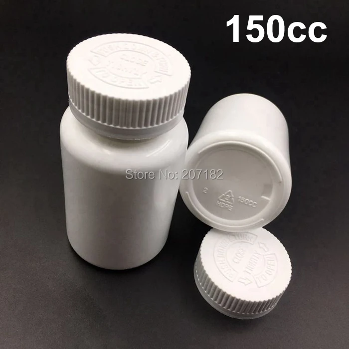 

100PCS 150CC Round White Color HDPE Medicine Bottle,Capsule Bottle,150ml Plastic Bottle,Child Proof Bottle--Push Down & Turn Cap