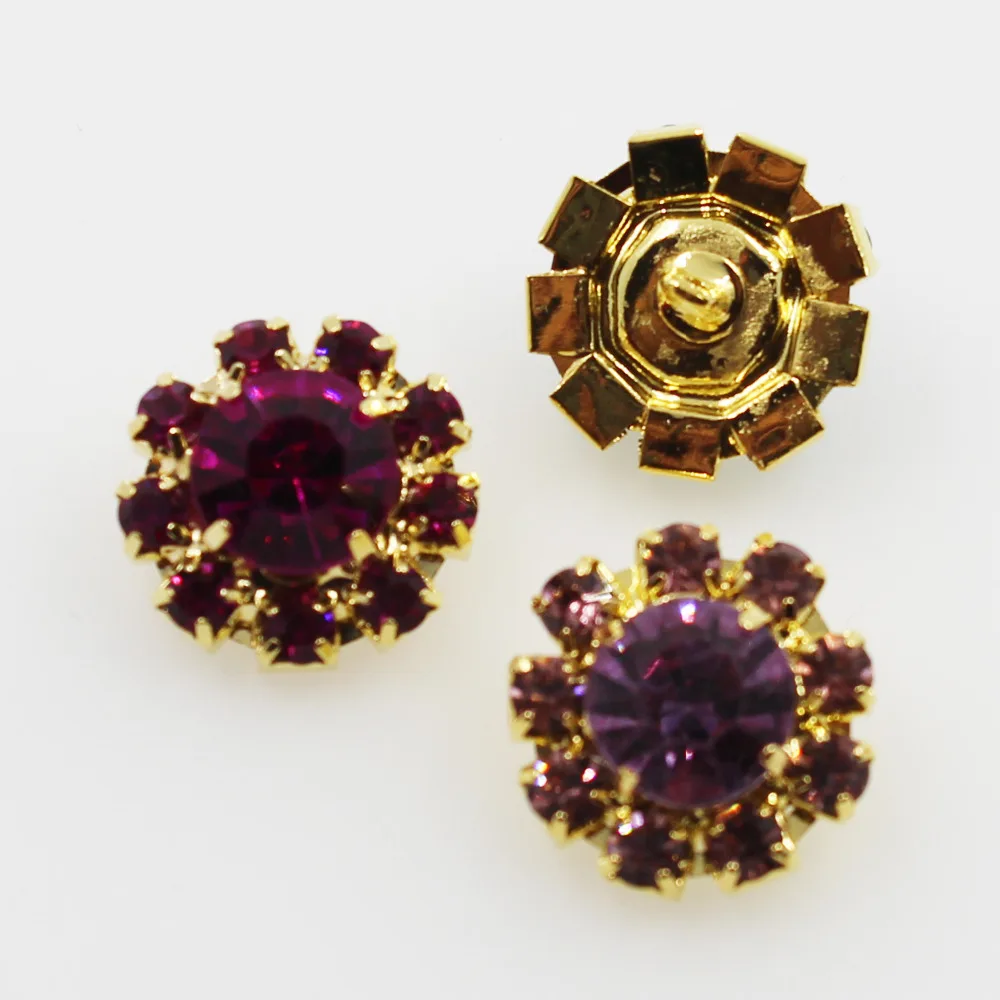 Golden Metal Rhinestone Buttons for Sewing, Clothing, Bottons Craft Supplies, Decoration, Baby Button, 10 PCs, 16mm, Hot Sale