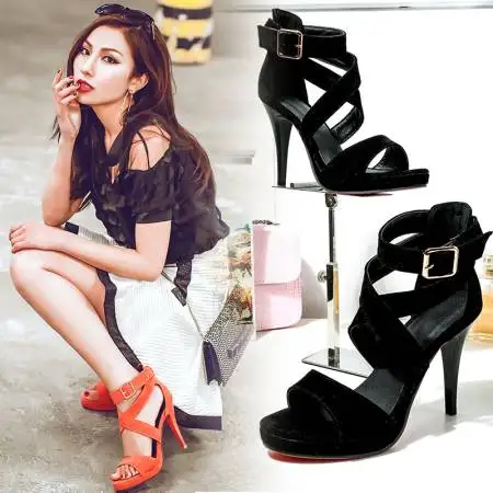 BLXQPYT Super Big Size 32-48 Fashion Party Shoes Woman Sexy High Heels Summer Pumps Ankle Strap Sandals Women wedding 8675-1