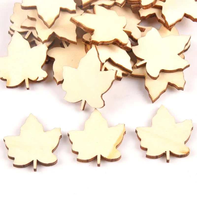 25Pcs 29x33mm Maple Leaf Pattern Unfinished Wood  DIY Crafts Scrapbook Wooden Ornaments Handmade Accessories Home Decor m1567