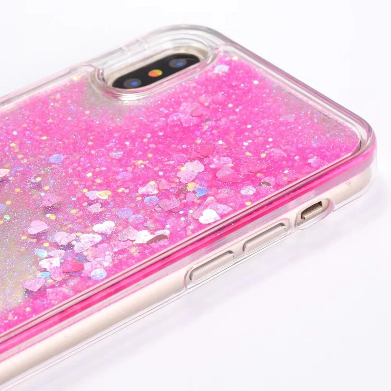 Glitter Liquid Quicksand Case For iPhone 5S SE2016 Bling Love Heart Phone Case For iPhone 6S 6 7 8 Plus X Girls Cute Back Cover