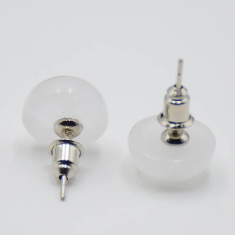 Women Simple Style Fashion Natural Stone White Crystal Half Ball Shape Stud Earrings Jewelry Accessories