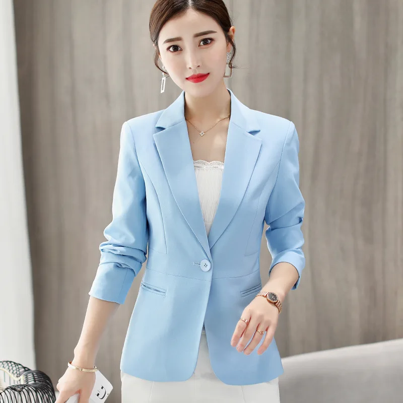 New Spring Autumn Slim Fit Women Formal Blazers Office Work Suit Open Front Notched Ladies Solid Black Coat Fashion Coats Tops