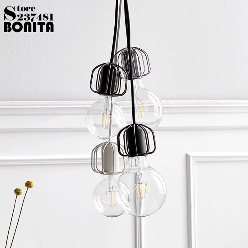 Danish design Modern Small hanging lights bedroom Small iron cage cord pendant lamp Edison Light Bulb droplight loft