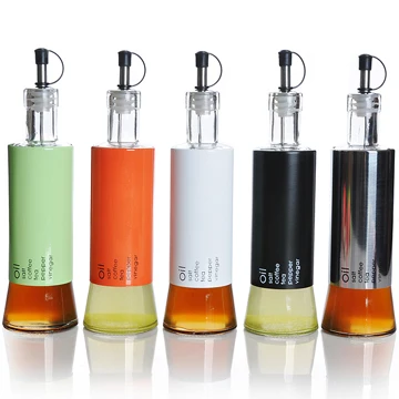 350ml 5 color Kitchen supplies stainless steel glass oiler sauce pot oil bottle seasoning box pot of vinegar oil  vinegar bottle