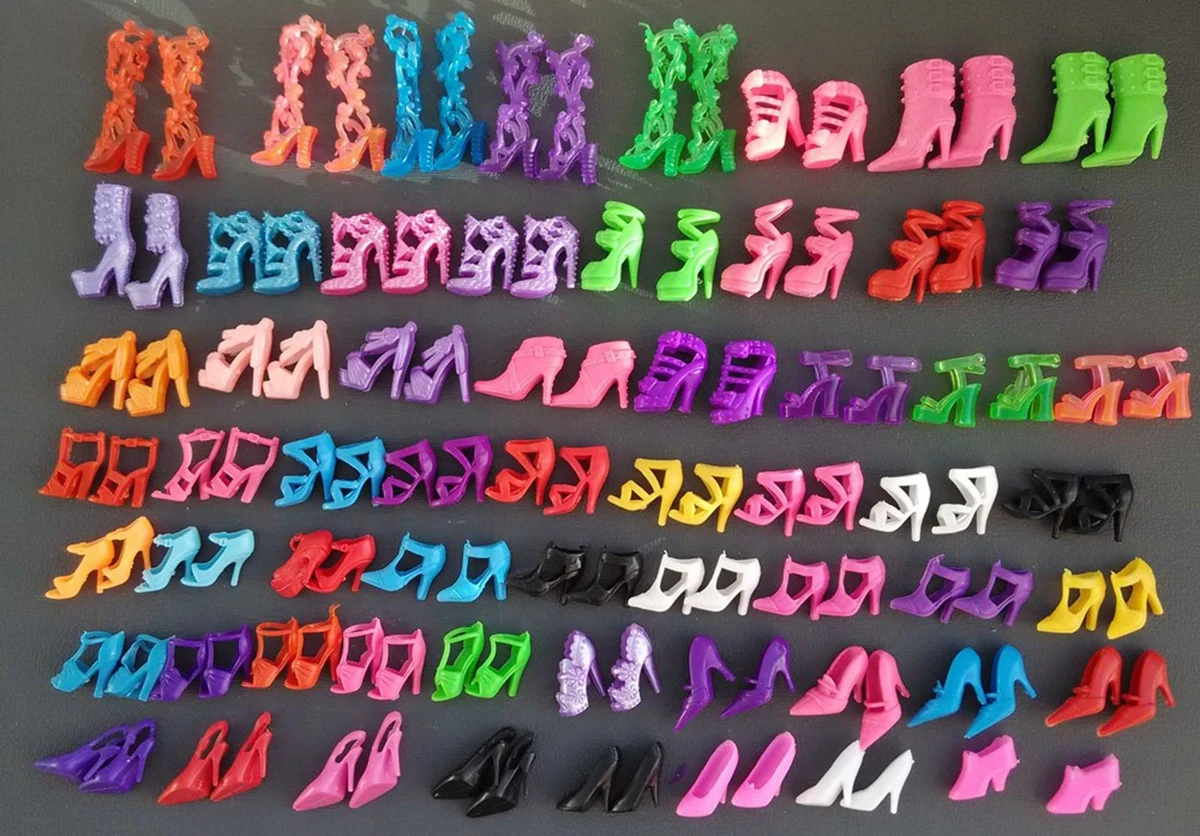 60 pares/juego de sandalias de tacón a la moda, zapatos para muñecas Barbie, vestido con muchos diseños, juguete de regalo de Navidad