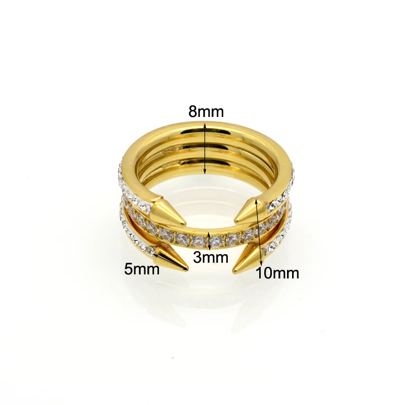 BORASI Europe Design Double Arrow 3 Layer Trendy Women Rings Stainless Steel Conical Awl Row Crystal Brand Love Cone Nail Ring