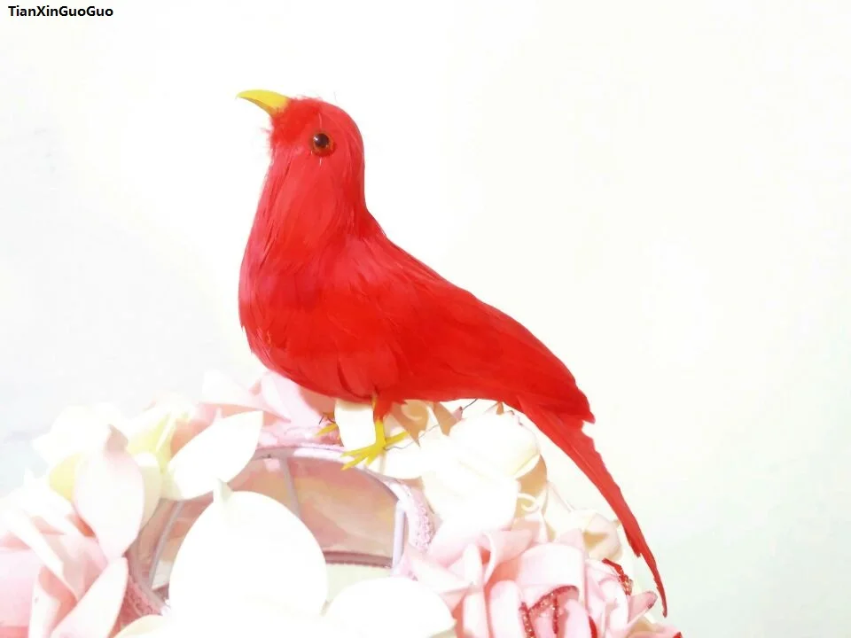 

about 22cm simulation bird hard model red feathers bird prop,garden decoration s1406
