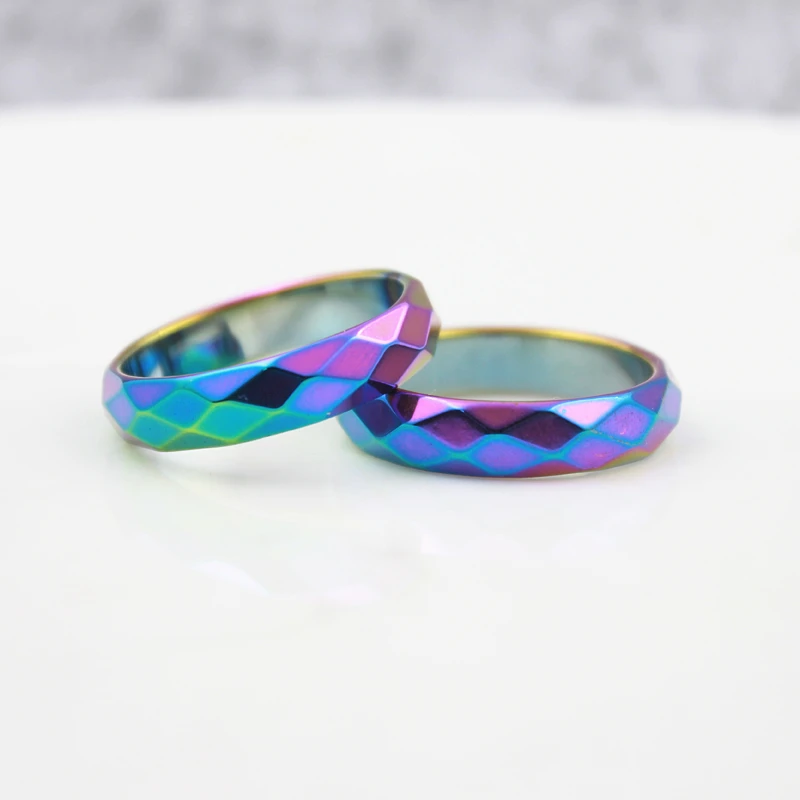 Fashion Party Jewelry Grade 3A Quality 6mm Wide Faceted Hematite Rings Rainbow Color Fashion rings ( 1 Piece)  HR1010