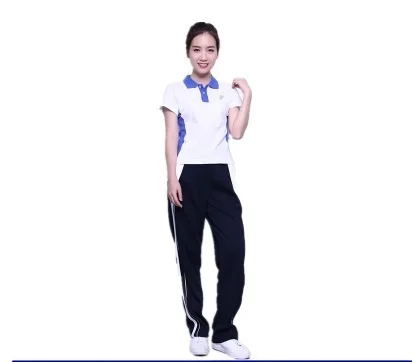 unisex High quality clothing Chinese style students wear cotton slim long and short sleeved blue white patchwork multiple suit