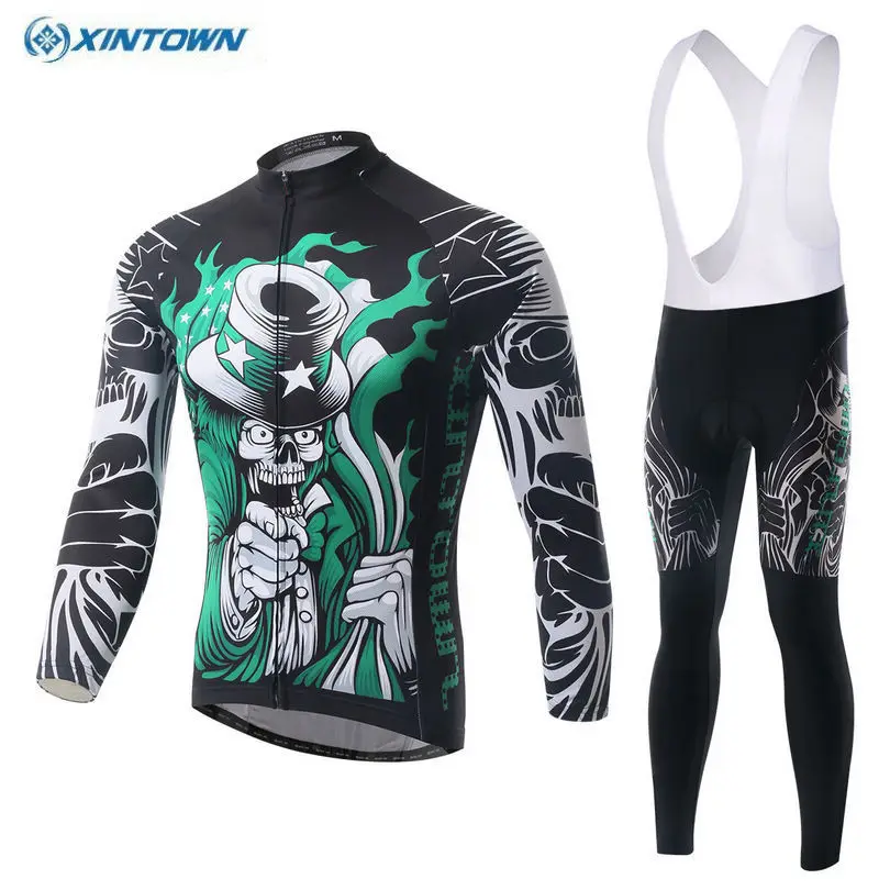 

XINTOWN Skeleton Men's Cycling Set Long Sleeve Cycling Jersey and Pants Kit S-4XL