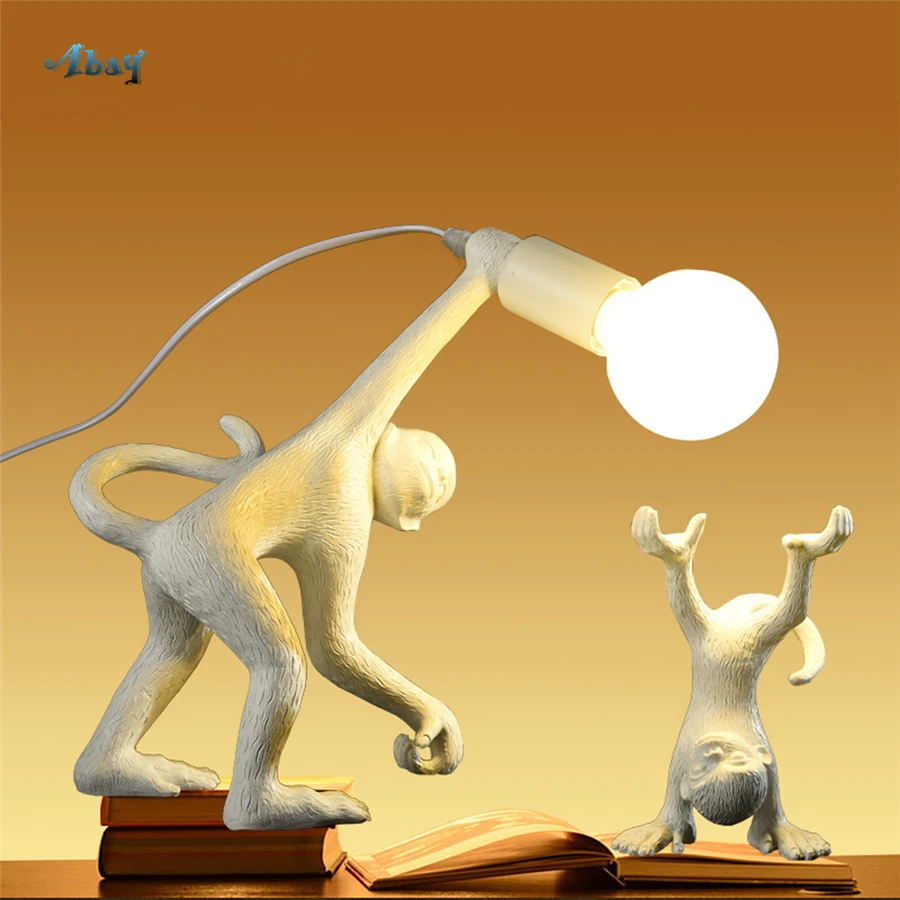 Art Deco Monkey Resin Table Lamp for Living Room Study Bar Home Decor Bedside Lamp for Children Bedroom Desk Led Light Fixture