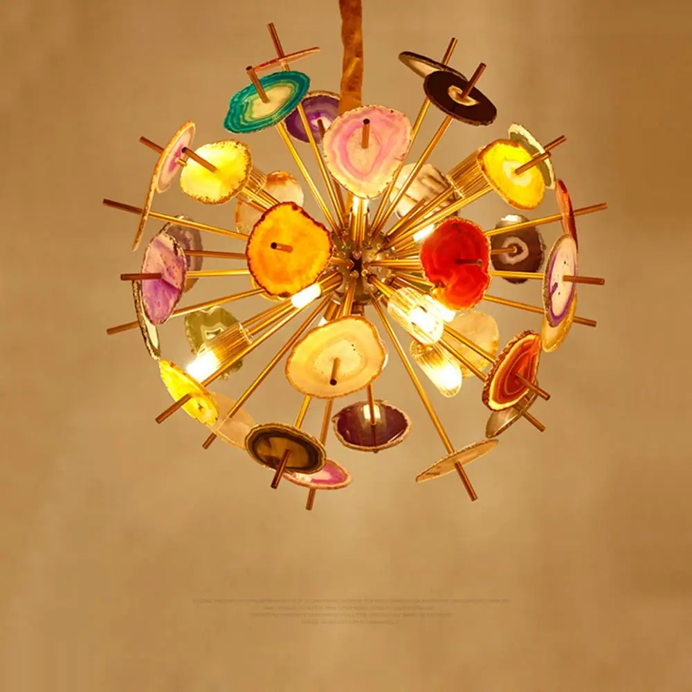 

g9 led Postmodern Iron Agate Globe Multicolor Lustre Chandelier Lighting Suspension Luminaire Lampen For Dinning Room