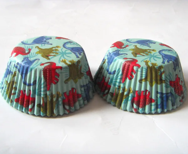 Moldes para cupcakes de dinosaurio azul, fundas para magdalenas y magdalenas, moldes para 4 cumpleaños, Baby Shower, fiesta de bautismo, 100 Uds.