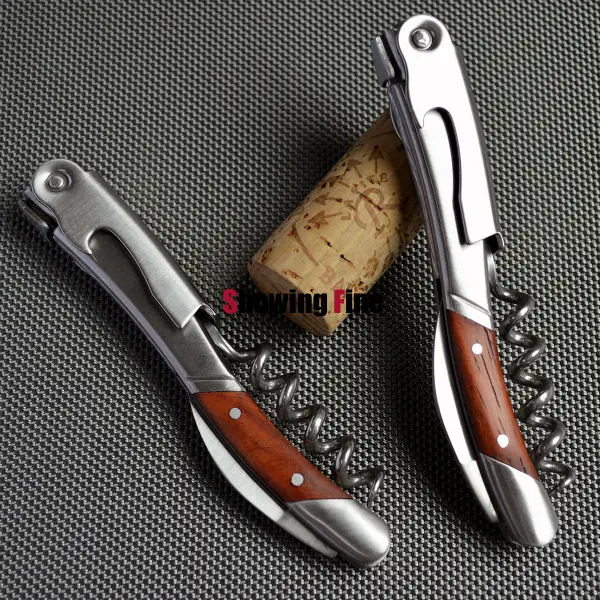 Christmas Gift Wine Corkscrew Opener Stainless Steel Bottle Opener with ROSEwood Handle Sacacorchos Leather Case Packing