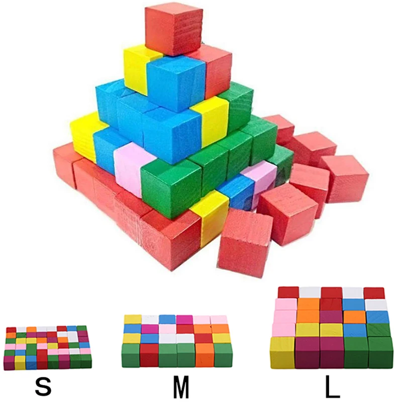 25-50pcs/Pack Montessori Colorful Wood Cube Blocks Bright Assemblage Block Early Educational Early Learning Toys Kids Children