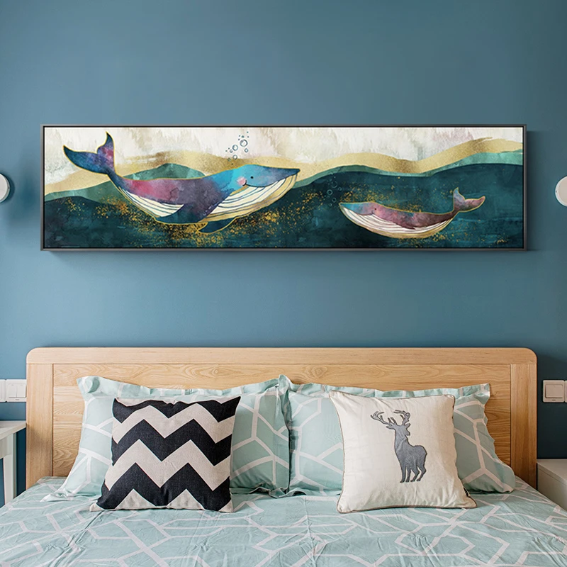 EECAMAIL Bedroom Diamond Painted Full Bedside Painting Abstract Whale Nordic Modern Boy Children Room Cartoon Diamond Embroidere