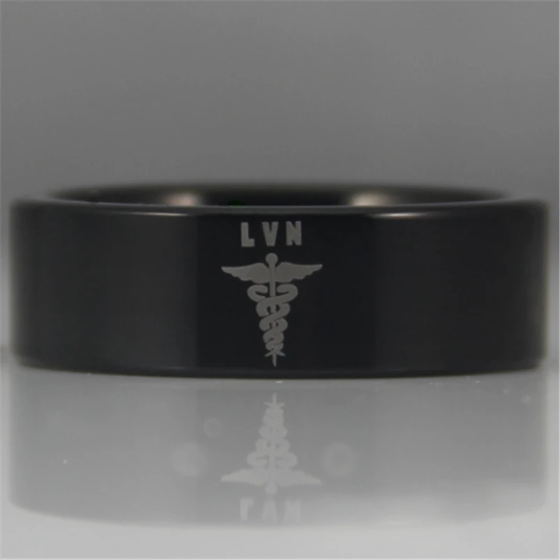

Free Shipping USA UK Canada Russia Brazil Hot Sales 8MM Black Pipe Licensed Vocational Nurse Design Tungsten Comfort Fit Ring