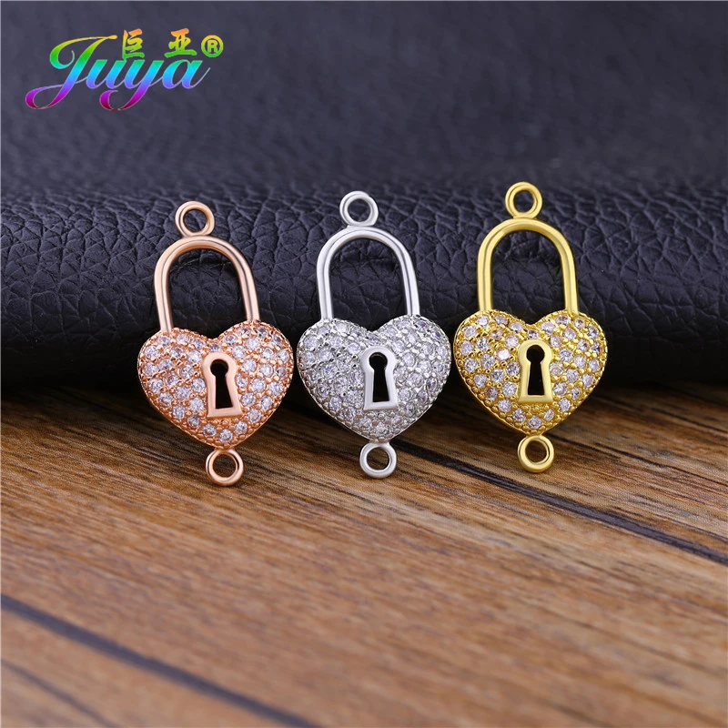 

Juya 2 4Pcs/Lot Micro Pave Zircon Love Heart Locket Charm Connectors Accessories For DIY Women Fashion Lovely Jewelry Making