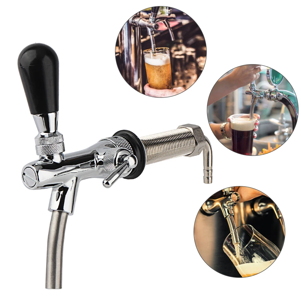 Adjustable Draft beer tap 100mm long shank Home brewing kegging Homebrew Draft Beer Faucet + 2pcs Black Faucet Cap