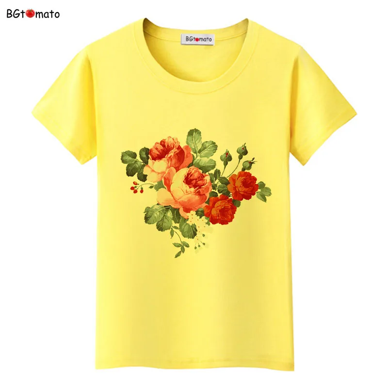 

Big red flower summer t shirt women beautiful Rose shirt Good quality brand t shirt soft tops