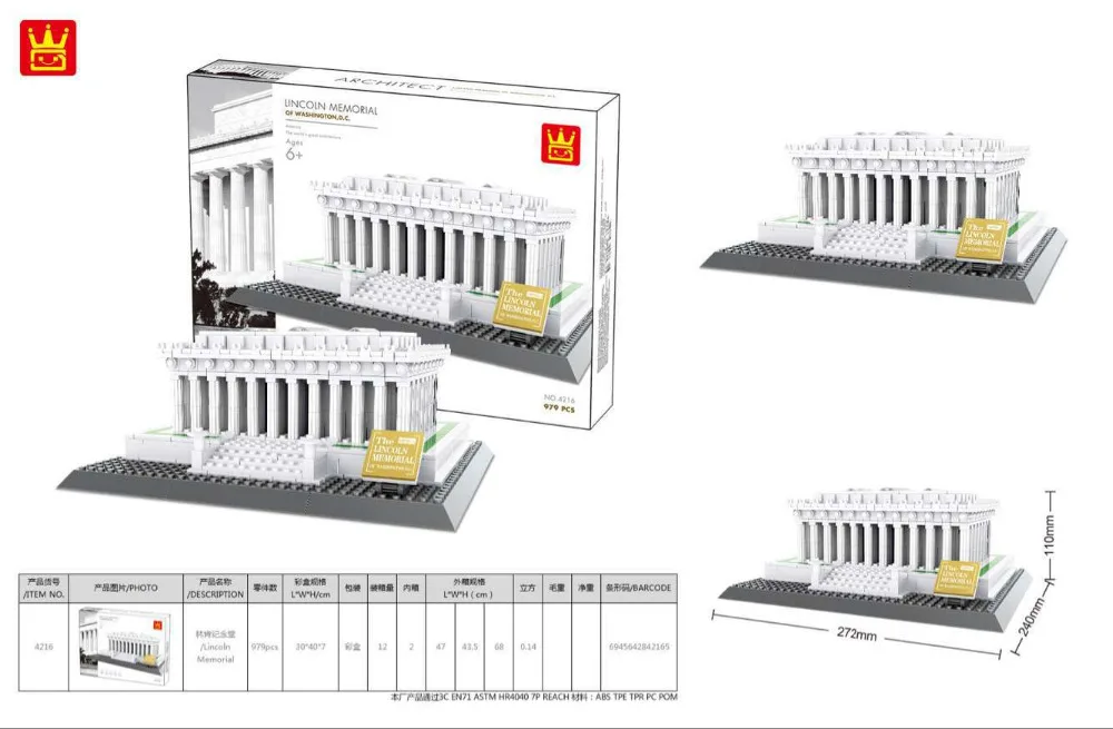 Bộ Lego Xếp Hình Wange Khối Kiến Trúc Thế Giới Đài Tưởng Niệm Lincoln Xây Dựng Mô Hình Viên Gạch Cho Trẻ Em Đồ Chơi Sáng Tạo Brinquedos Quà Tặng Sinh Nhật 4216