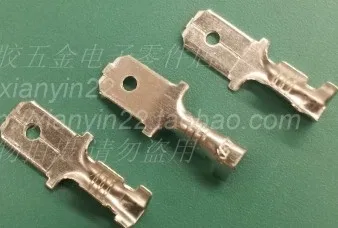 100pcs/ lot  Free shipping 6.3mm double pressure line inserted pieces shaped terminals 6.3 mm plug terminal crimping piece