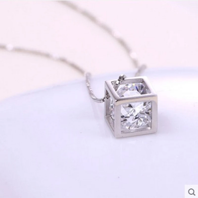 XIYANIKE Silver Color Necklace For Women Pendant Necklace Cube Crystal Necklace Summer Clothing Jewelry Accessory