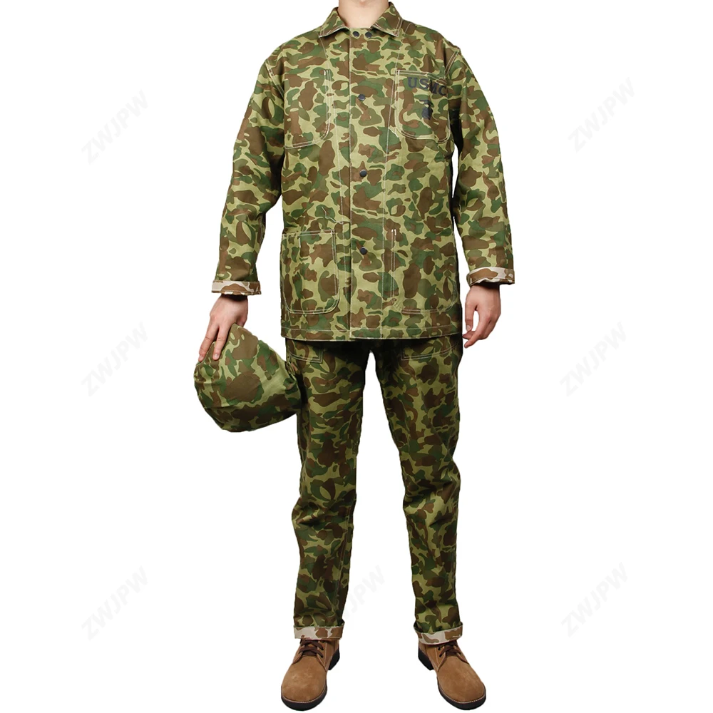 WW2 US USMC HBT Pacific camouflage Uniform Army Set Cotton (NO shoes，no Helmet）