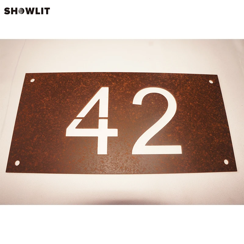 Modern Rusted House Number Door Sign Plaque