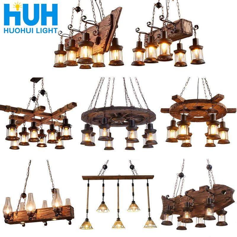 Retro Bar Industrial Wind Loft Solid Wood Personality Restaurant Coffee Shop Industrial Chandelier
