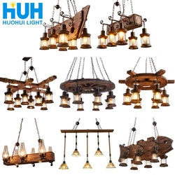 Retro Bar Industrial Wind Loft Solid Wood Personality Restaurant Coffee Shop Industrial Chandelier