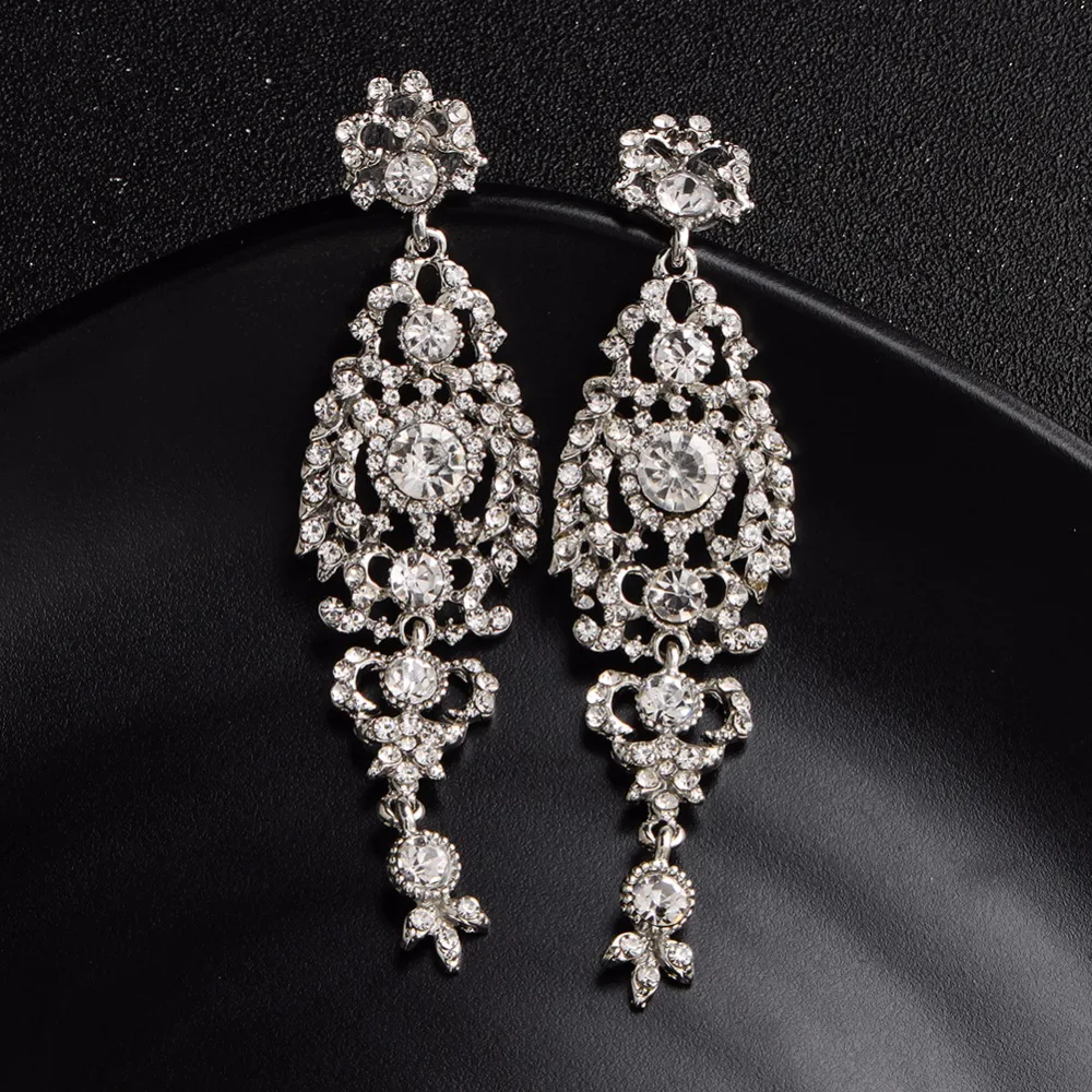 Miallo Fashion Austrian Crystal Alloy Bridal Long Earrings for Women Wedding Big Earrings for Bride Bridesmaids Gifts