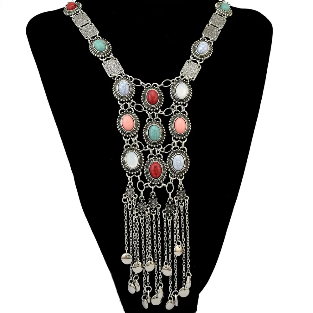 Vintage Long Chains Rhinestone Statement Necklaces For Women Tassel Pendant Drop Dangle Choker Necklace Bohemian Ethnic Jewelry