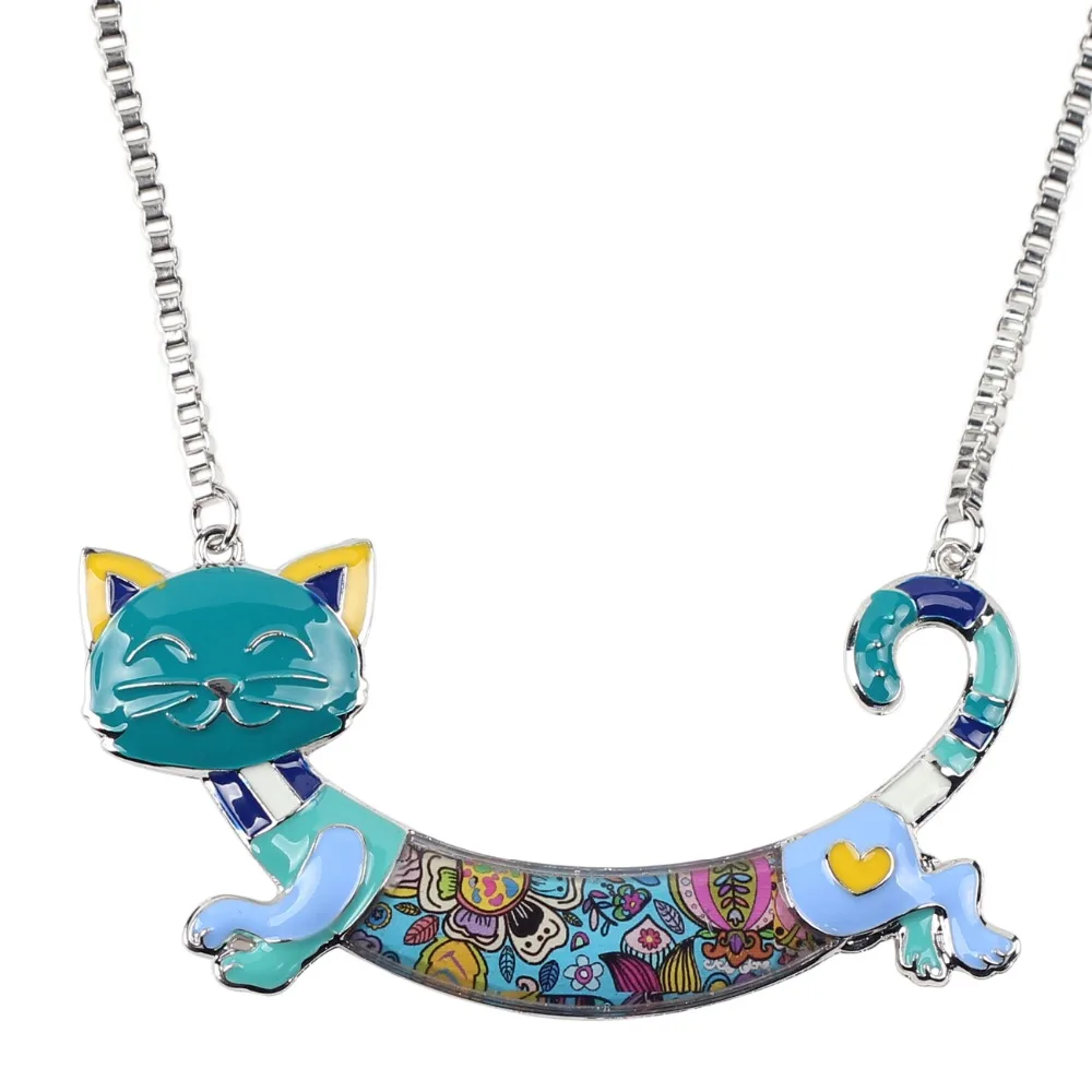 Bonsny Statement Maxi Alloy Enamel Cat Choker Necklace Chain Pendant Collar 2018 Fashion New Enamel Jewelry for Women GIfts