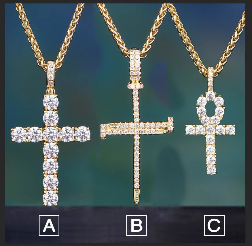 TOPGRILLZ Hip Hop Ankh Cross Pendant Necklace Micro Pave AAAA+ Cubic Zirconia Egyptian Style 24\