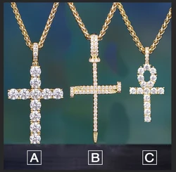 TOPGRILLZ Hip Hop Ankh Cross Pendant Necklace Micro Pave AAAA+ Cubic Zirconia Egyptian Style 24