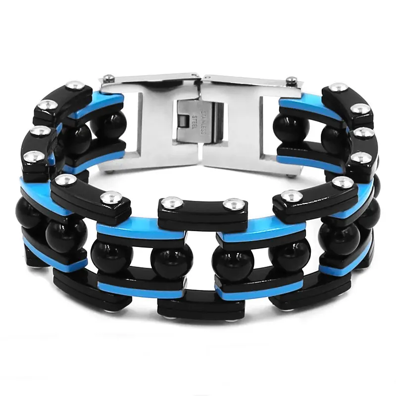 25mm Black Red Blue White Balls Chain Link Bicycle Biker Bracelet Stainless Steel Jewelry Fashion Heavy Mens Bracelet SJB0332